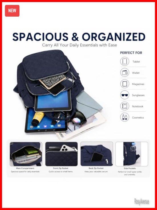Quilted Square Backpack Waterproof Multi Pockets Lightweight Top Handle Satchel main image 5